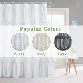 Homechoice Decor Master bathroom styling with vintage charm and romantic ruffles.