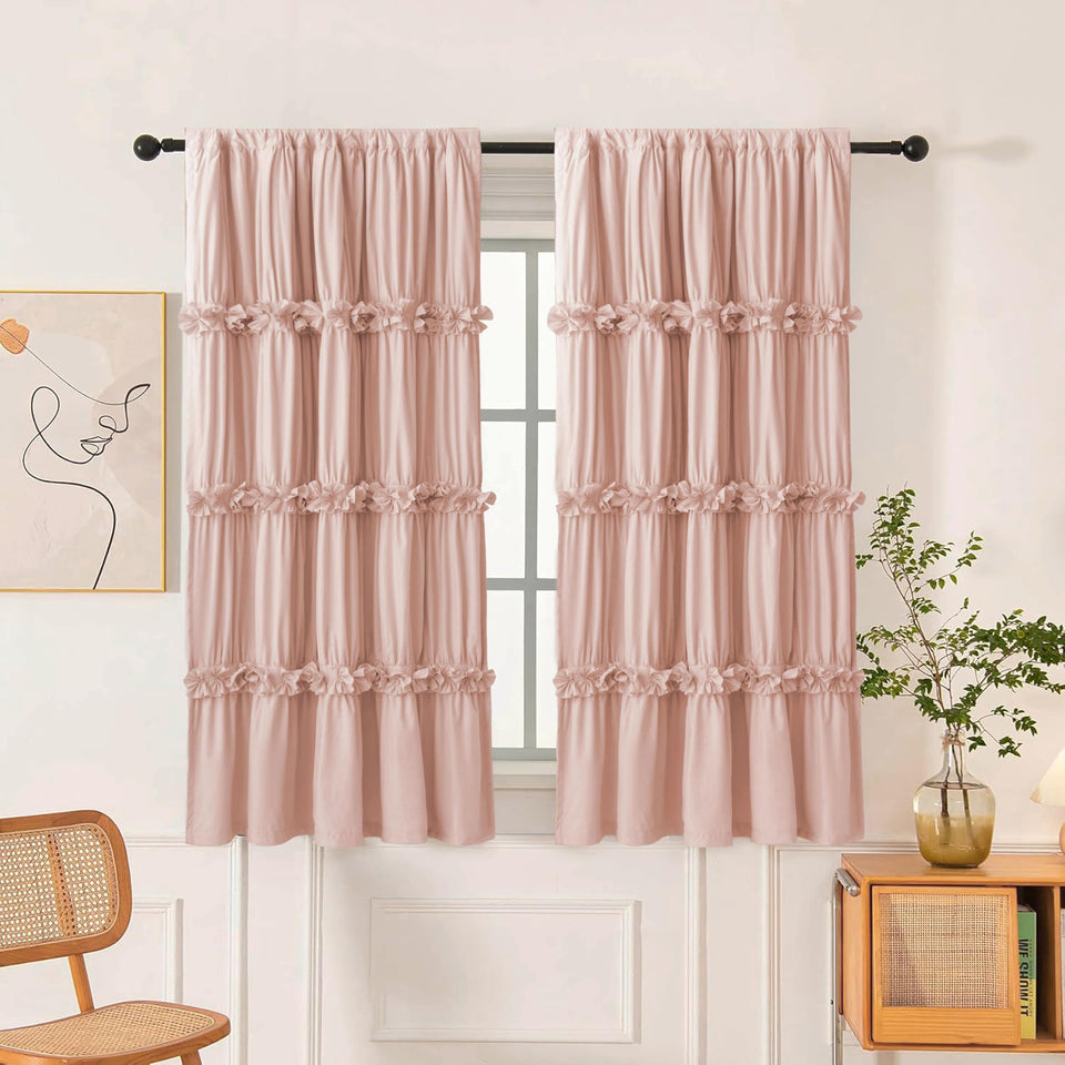 Homechoice Decor peach pink ruched curtains add soft privacy and style to any room