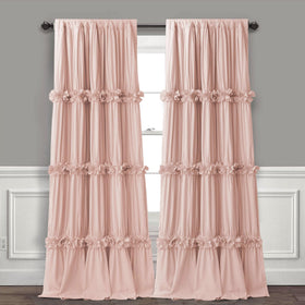 Homechoice Decor peach pink ruched curtains with butterfly flowers for privacy and light control.