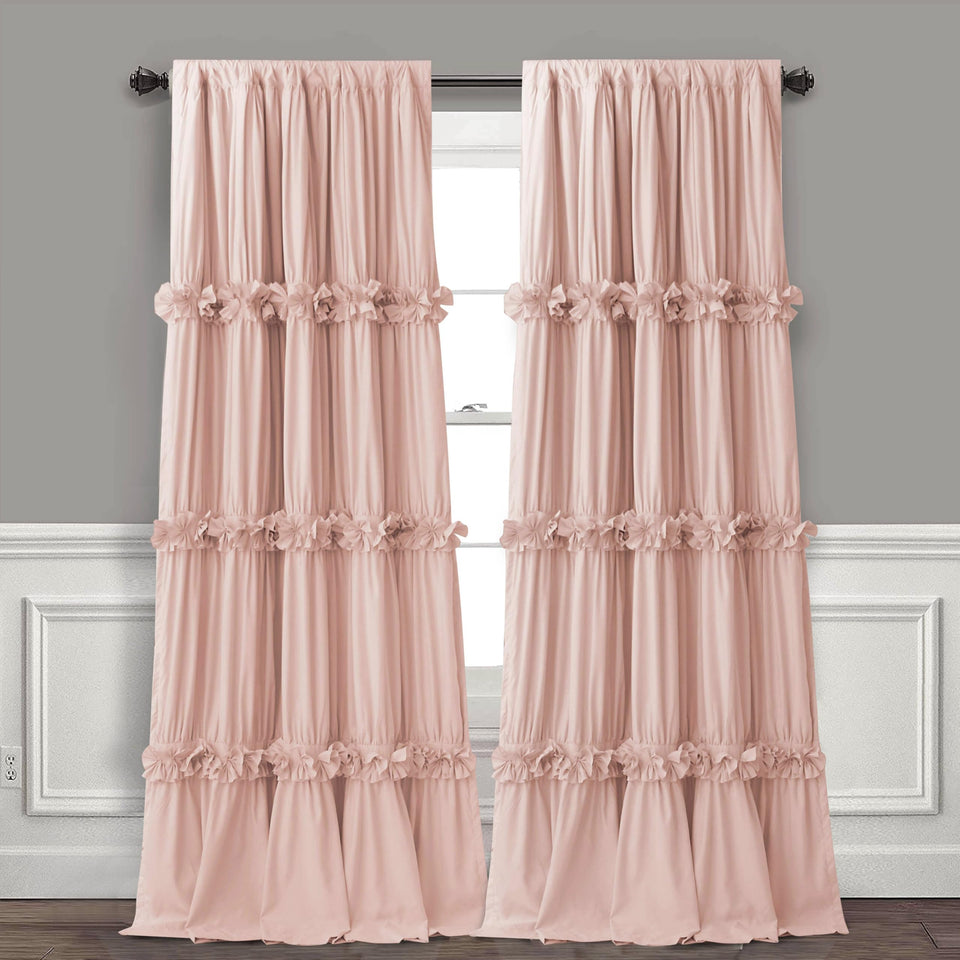Homechoice Decor peach pink ruched curtains with butterfly flowers for privacy and light control.