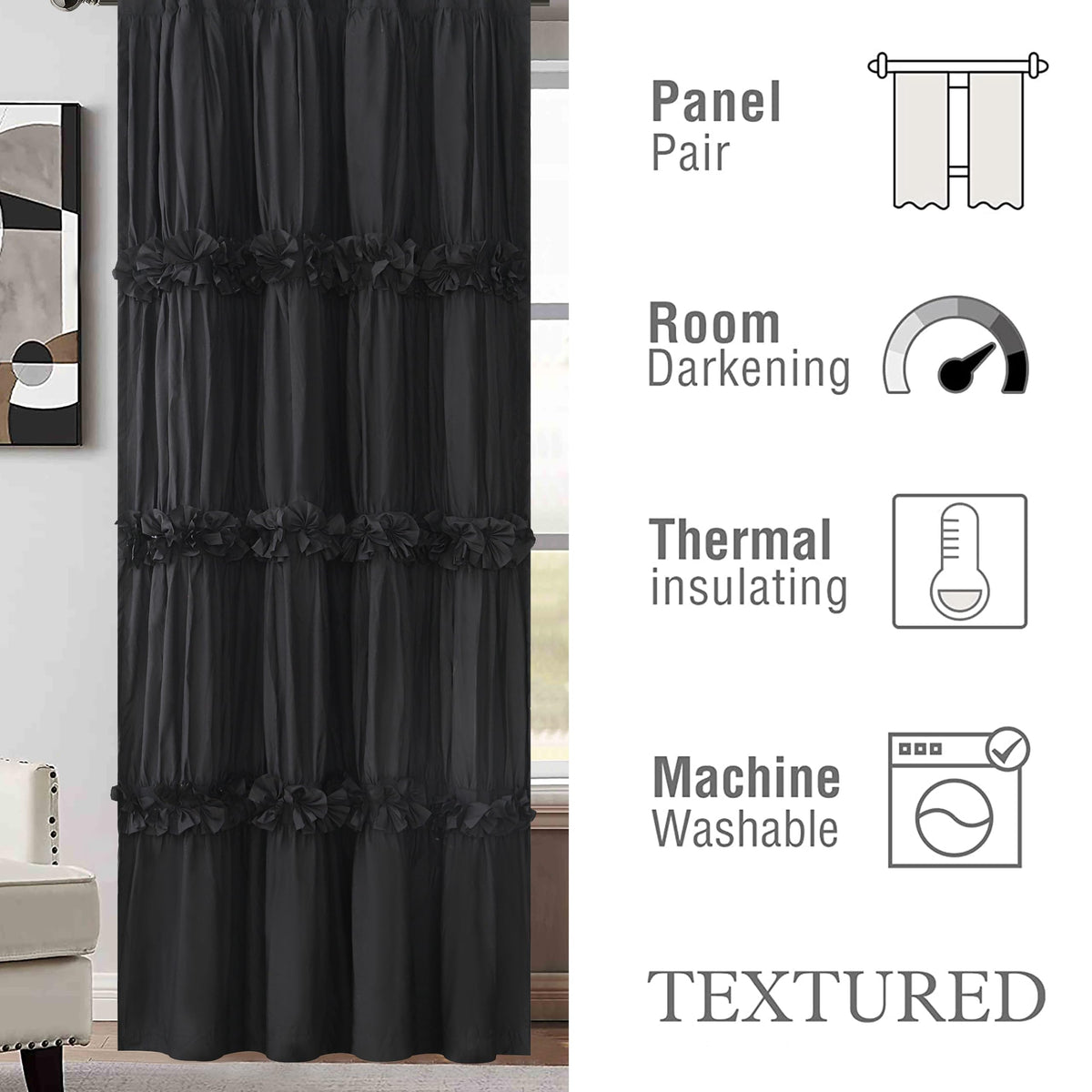 Homechoice Decor thermal insulated blackout curtains with ruched flowers for daytime privacy