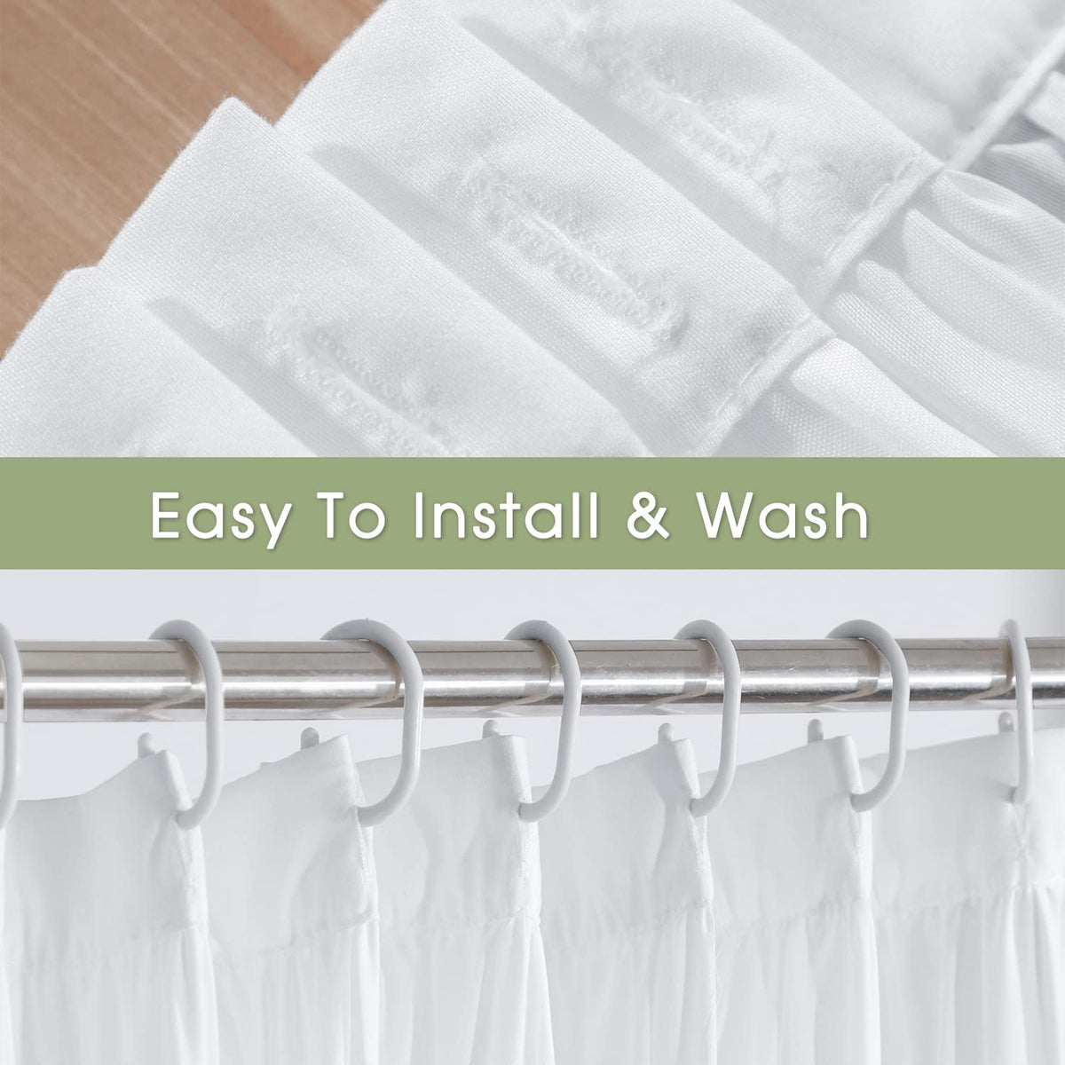 Homechoice Decor White shower curtain in a chic master bathroom.
