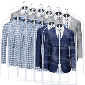 HomeClean clear garment bags 12-pack visible, easy wardrobe identification and quick packing.