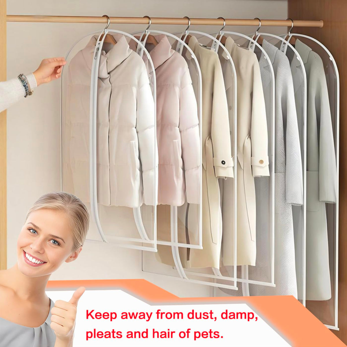 HomeClean washable garment bags, reusable for long-term closet storage.