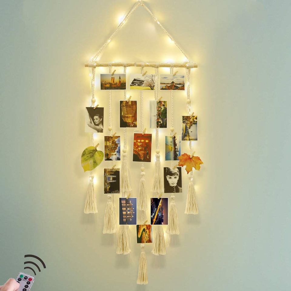 Homecor 30-clip panel for personalized photo collage in a cozy corner.