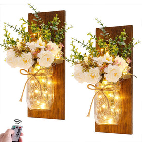 Homecor rustic mason jar sconce with LED lights for warm living room ambience.