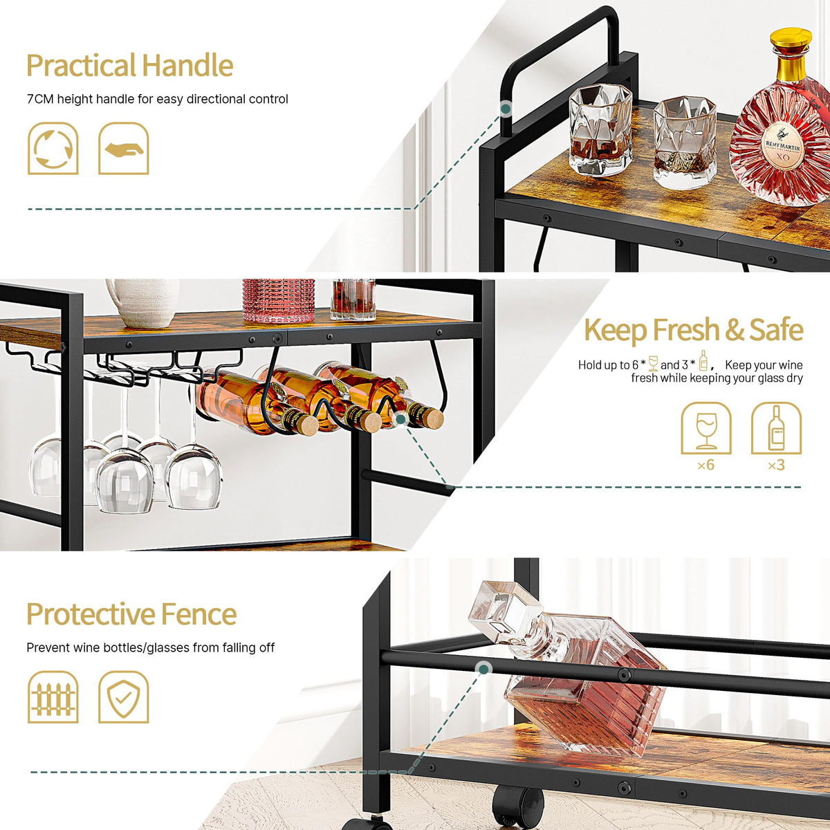 Homedawn bar cart with extended shelves for drinks and snacks.