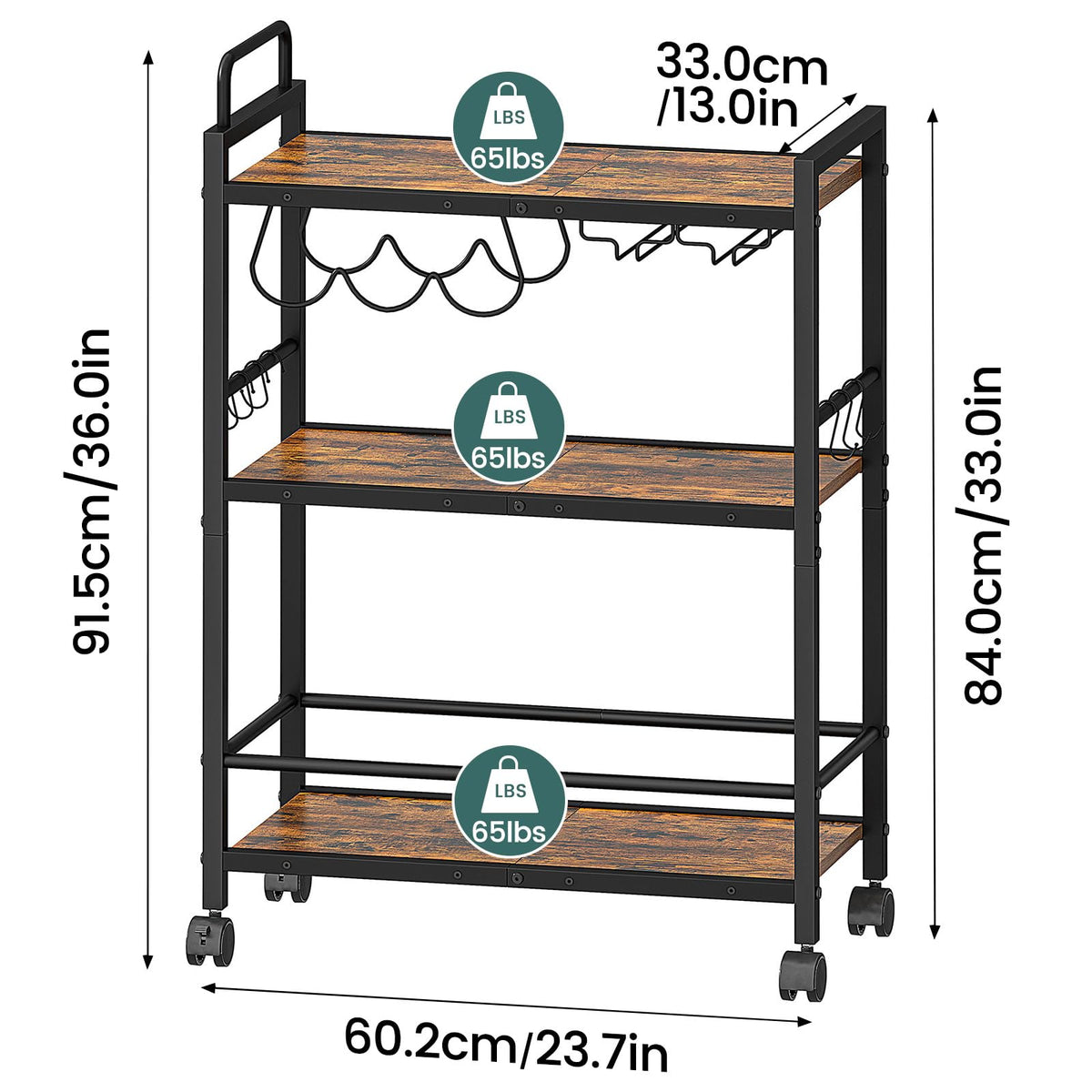 Homedawn bar cart lockable wheels keep the cart stable.