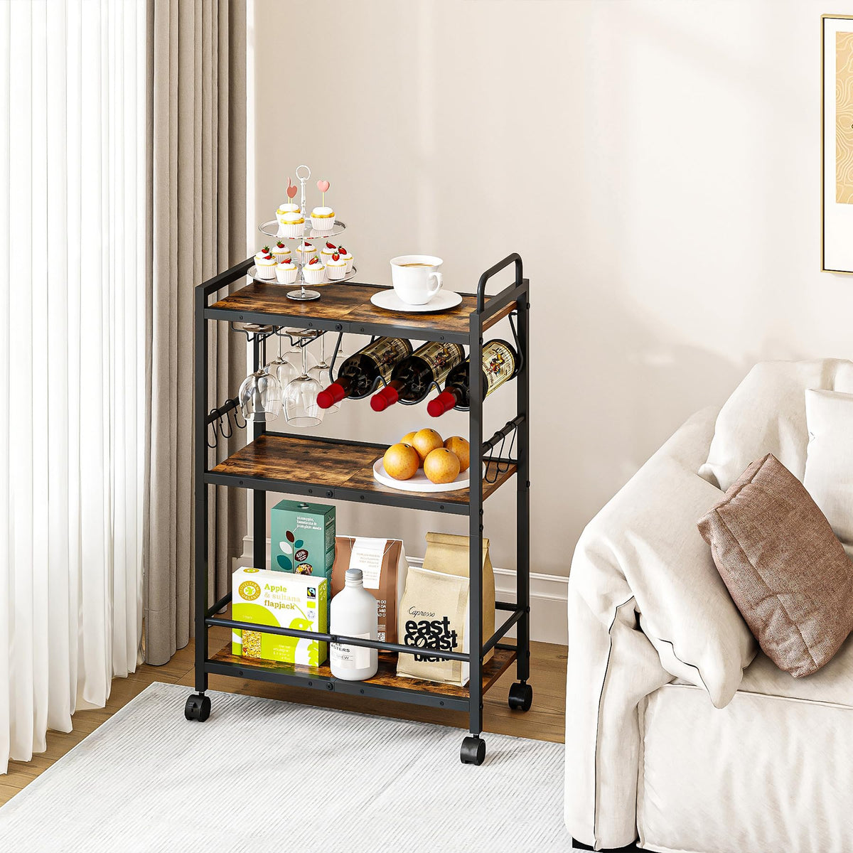 Homedawn bar cart rustic brown and black finish adds warm style.