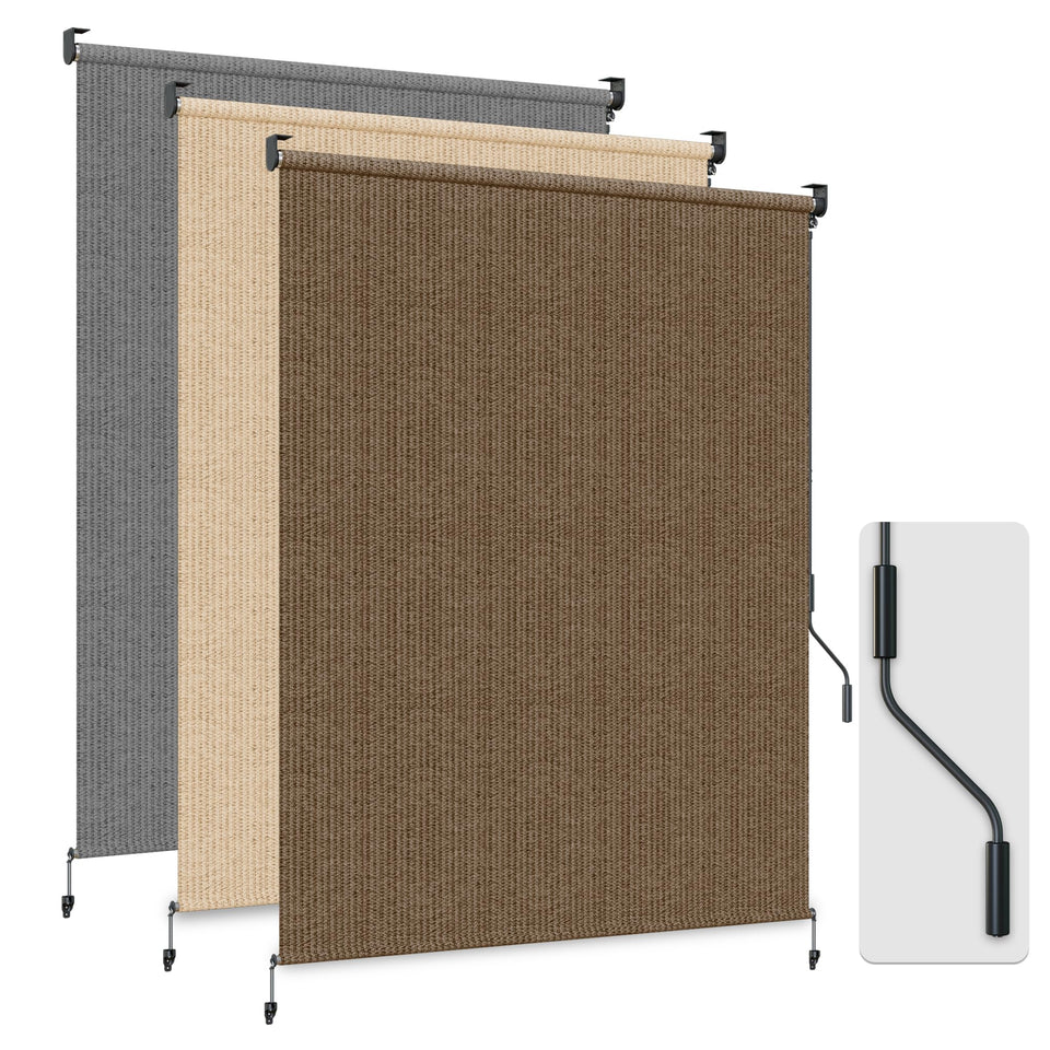 HOMEDEMO outdoor roller shade on a patio, providing shade and privacy.