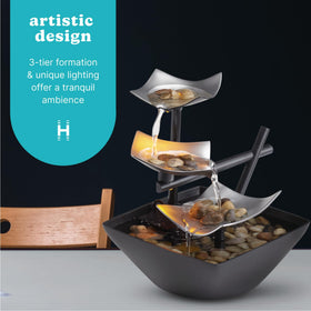 Homedics Silver Springs Fountain LED glow adds warm ambiance.