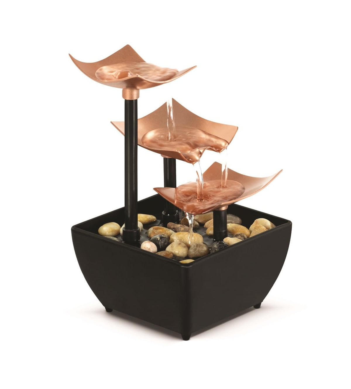 Homedics tabletop fountain with a 3-tier cascade enhances desk ambiance.