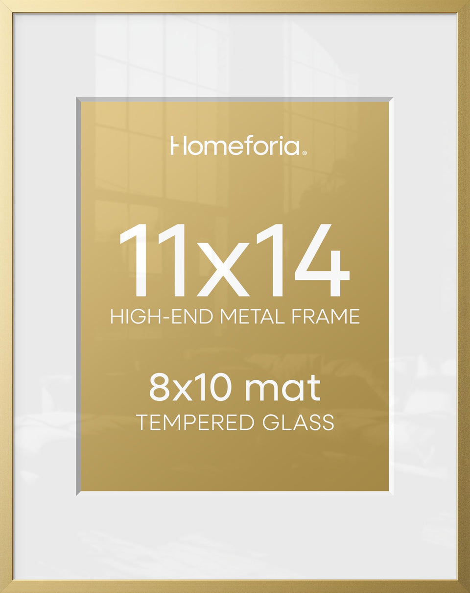 Homeforia 11x14 gold frame with mat elevates prints for gallery look.