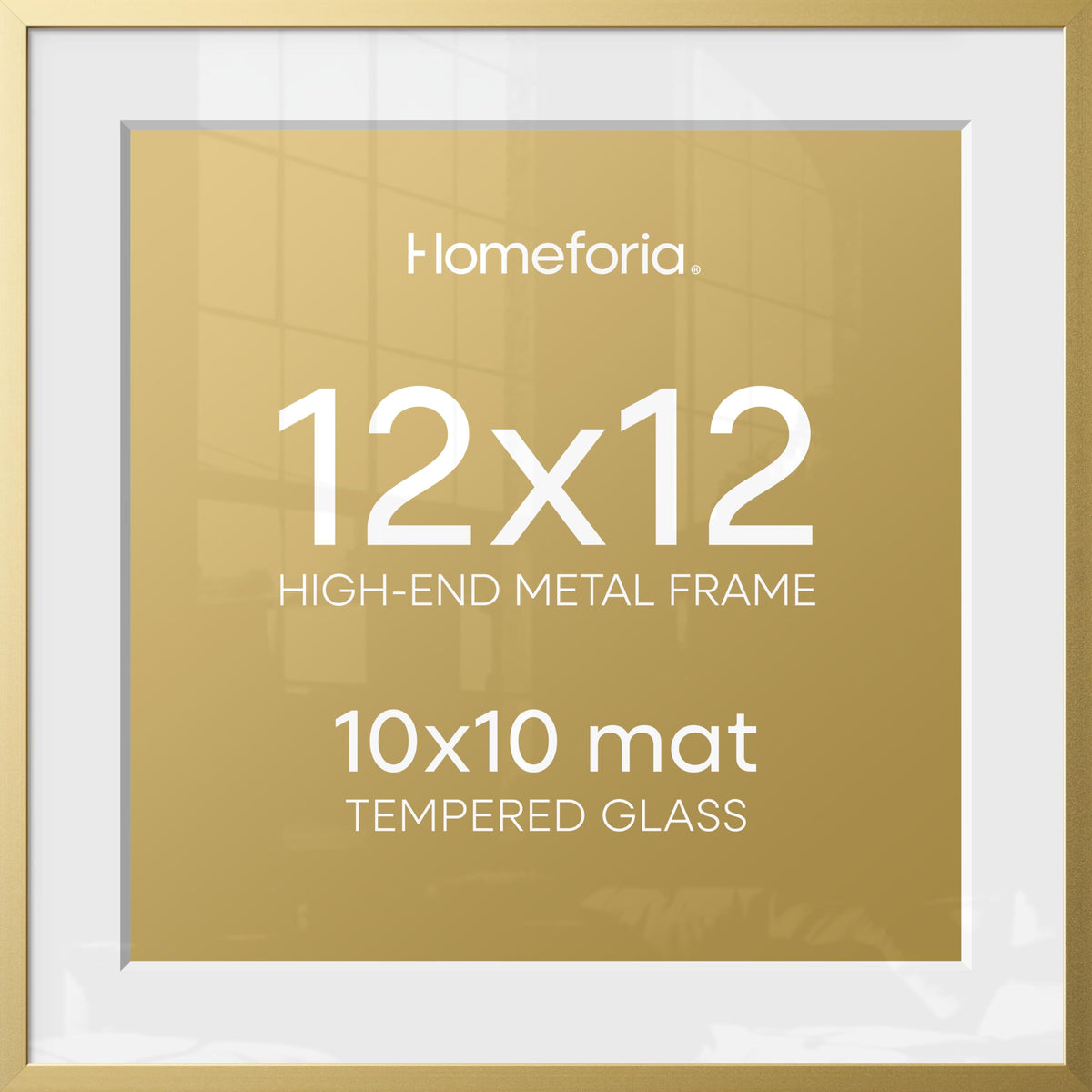 Homeforia 12x12 gold frame with 10x10 mat offers gallery-ready presentation.
