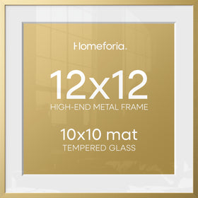 Homeforia 12x12 gold frame with 10x10 mat offers gallery-ready presentation.