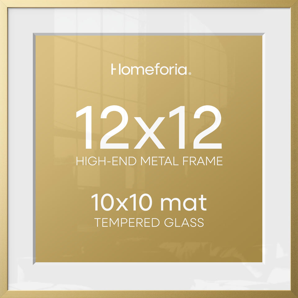 Homeforia 12x12 gold frame with 10x10 mat offers gallery-ready presentation.