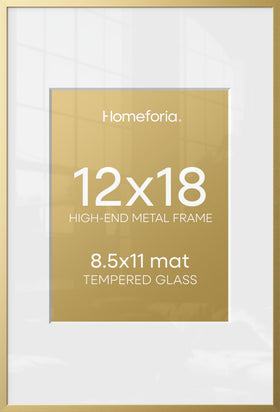 Homeforia 12x18 gold frame front view with subtle glow and clean lines.