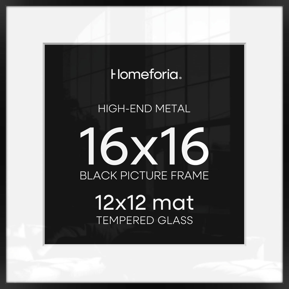 Homeforia 16x16 black picture frame with matte finish for modern wall display.