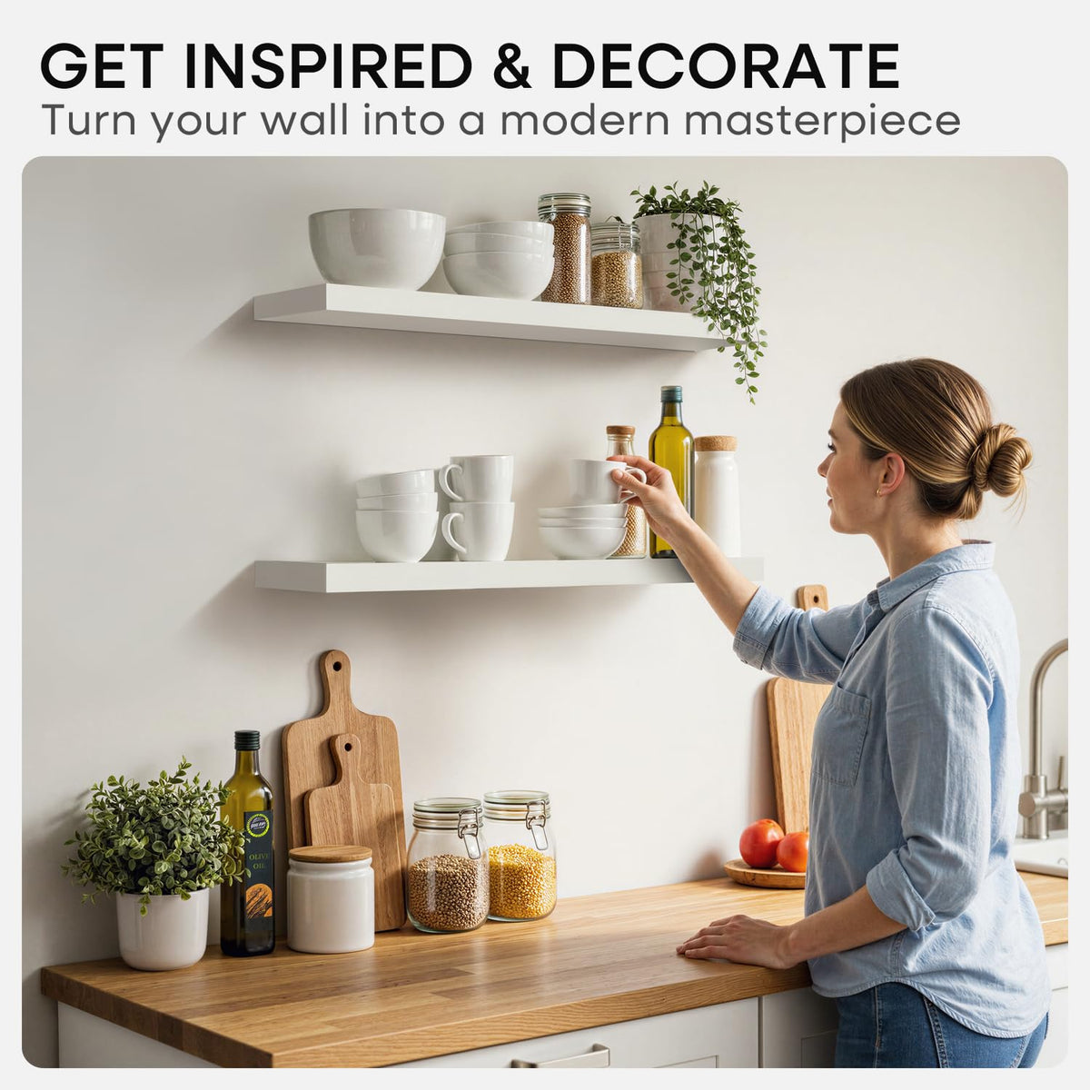 Homeforia 18 inch floating shelf in kitchen or bathroom display