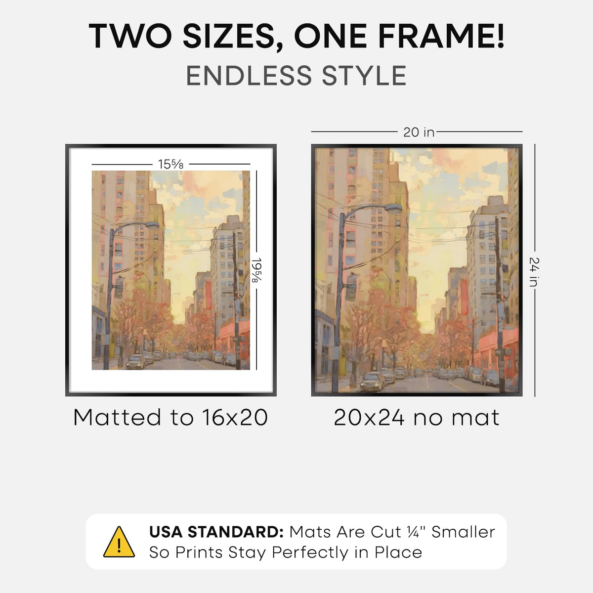 Homeforia 20x24 frame with white 16x20 mat demonstrates gallery-ready display for prints.