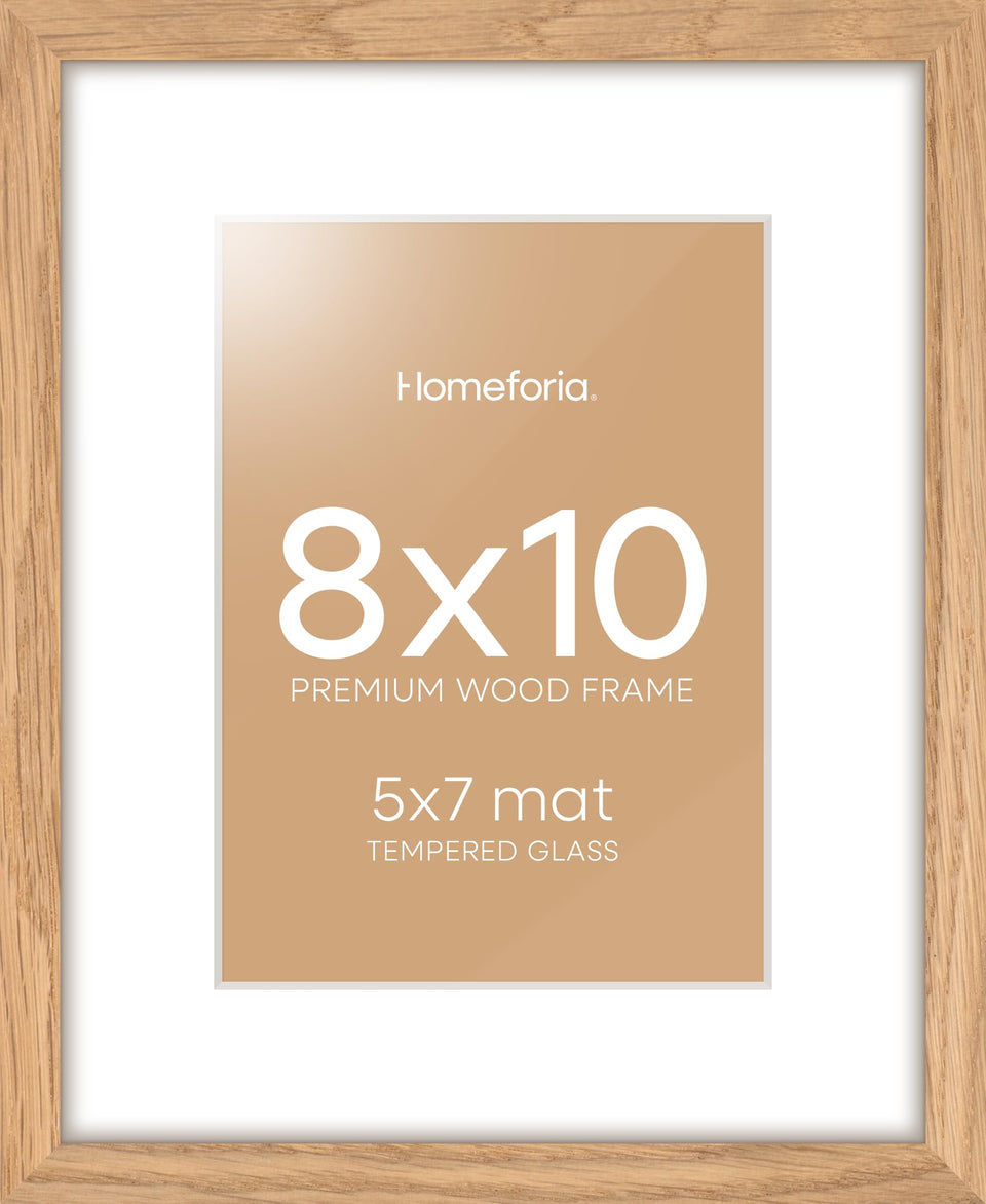 Homeforia 8x10 oak frame with mat enhances gallery-ready photo displays.