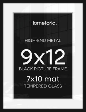 Homeforia 9x12 black frame front view with tempered glass for crisp, gallery-ready detail.
