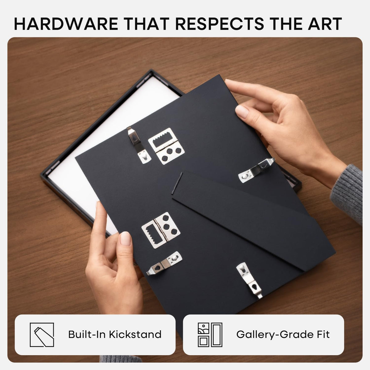 Homeforia 9x12 black frame on tabletop with stand for versatile display.