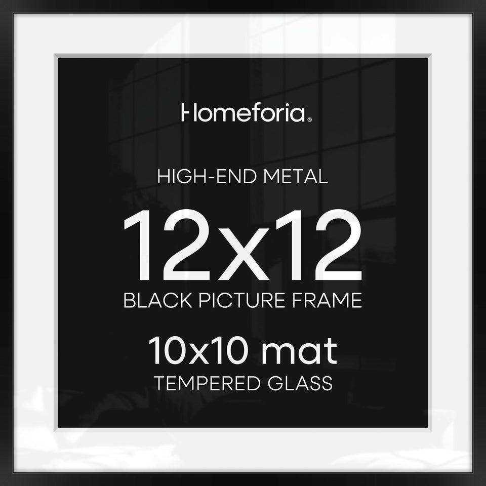 Homeforia black 12x12 frame front view showing sleek metal profile for modern displays.