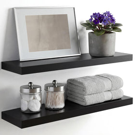 Homeforia black 24in floating shelves, front view, showcasing sleek design and solid support.