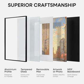 Homeforia contemporary interior display pairs with photos and art.