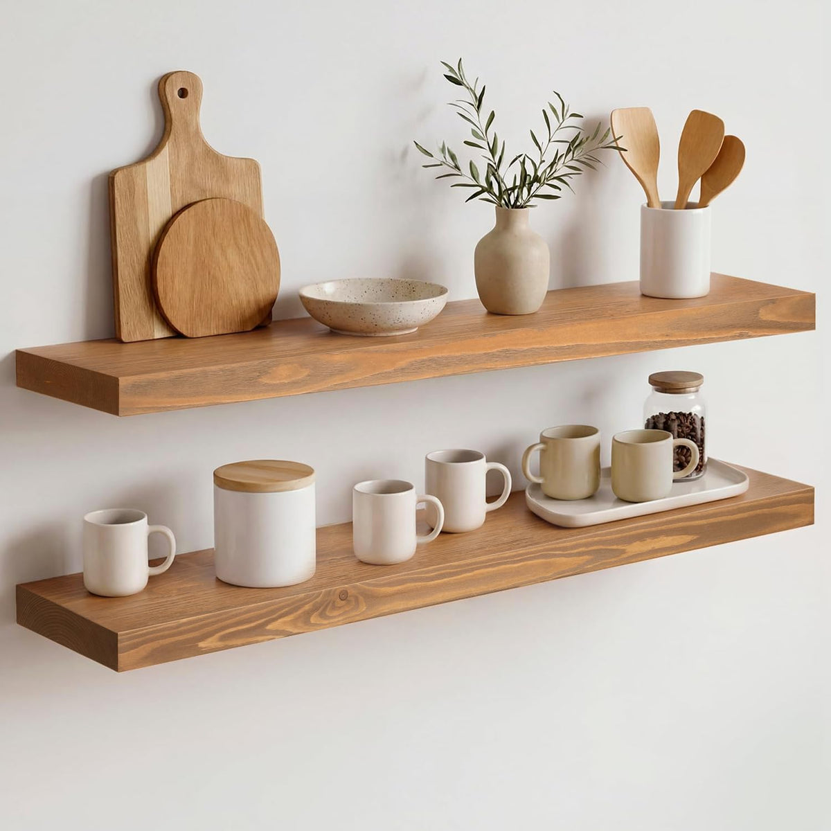Homeforia golden oak floating shelf 30in on wall for stylish display and storage