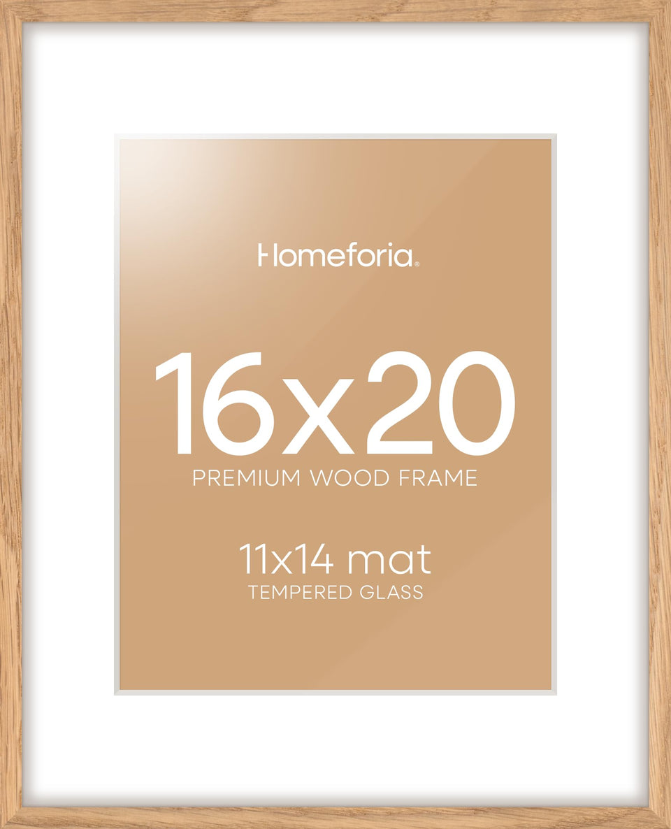 Homeforia natural oak 16x20 frame closeup showing authentic grain and matte finish.