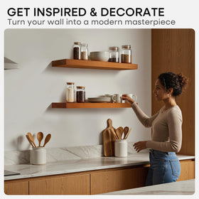 Living room decor with two Homeforia oak shelves for layered display