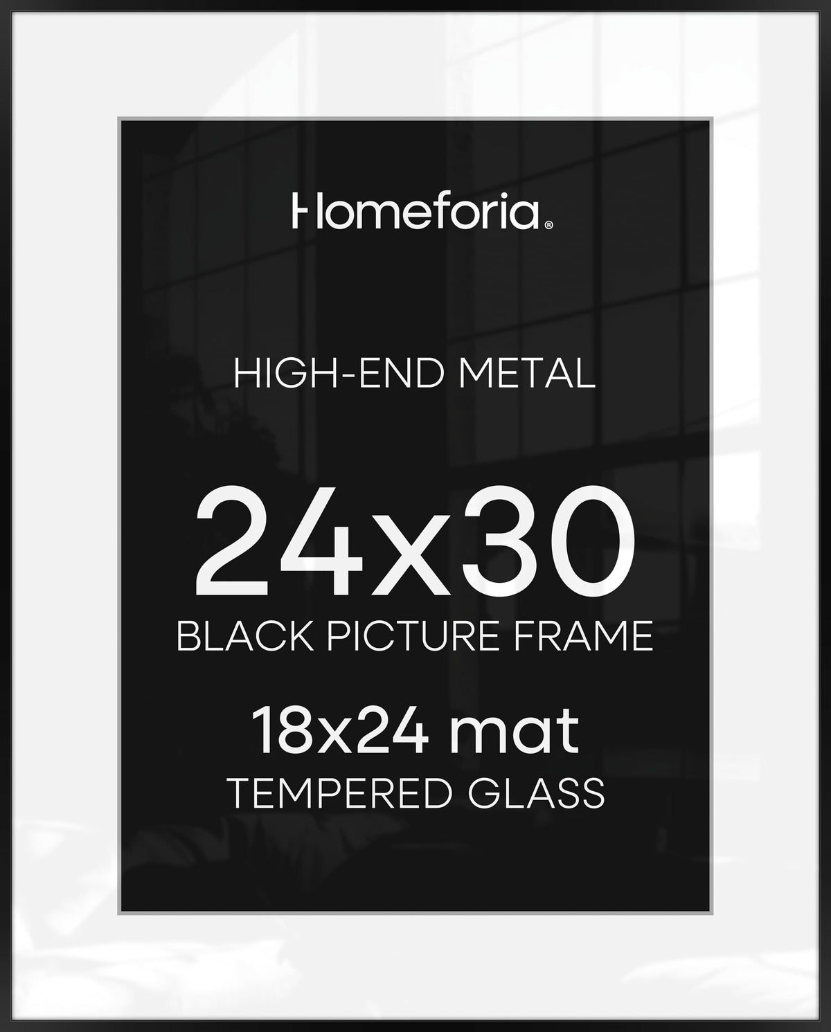 Homeforia 24x30 black poster frame with matte edge enhances artwork.