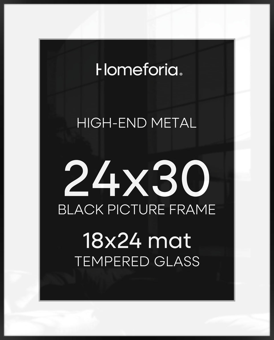 Homeforia 24x30 black poster frame with matte edge enhances artwork.