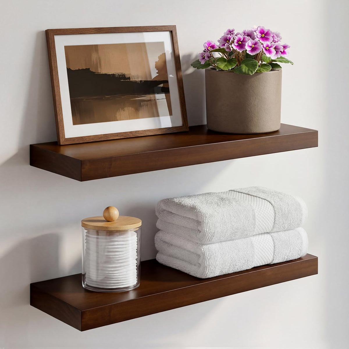 Homeforia Walnut 18-inch floating shelf front view highlights natural wood grain and elegant finish