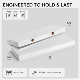 Homeforia White Floating Shelf 18 inch wall mount close-up shows hidden bracket