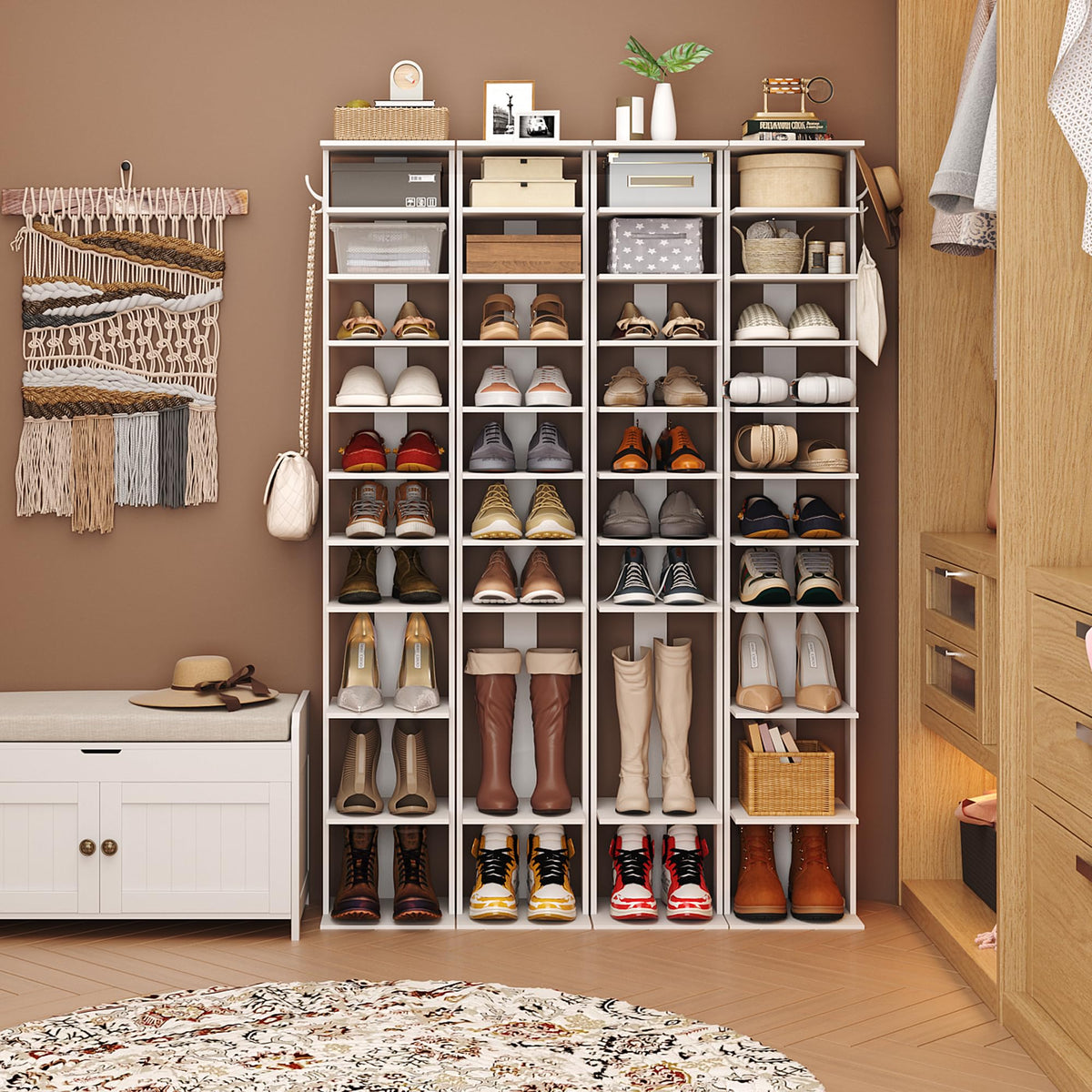 HOMEFORT wooden shoe storage stand with ten open shelves keeping sneakers organized
