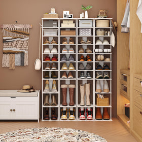 HOMEFORT wooden shoe storage stand with ten open shelves keeping sneakers organized