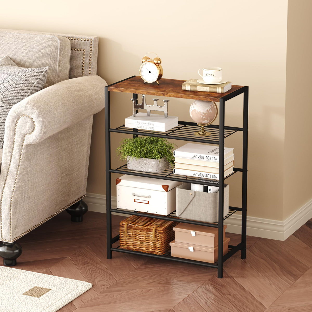 HOMEFORT shelf close-up reveals sturdy construction and wood-like finish