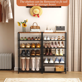 HOMEFORT six-tier shelf close-up; durable metal with wood-look finish.