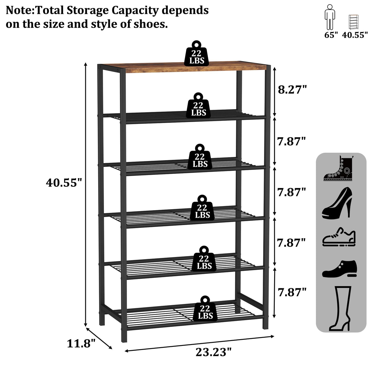 HOMEFORT shoe rack with wood-look finish highlighting stylish industrial design.