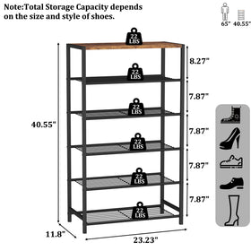HOMEFORT shoe rack with wood-look finish highlighting stylish industrial design.