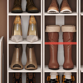 HOMEFORT white finish shoe rack in a bright entryway complements contemporary interiors