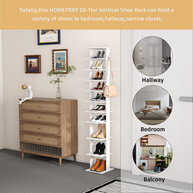 HOMEFORT corner shoe tower beside a closet door showcasing space-saving design