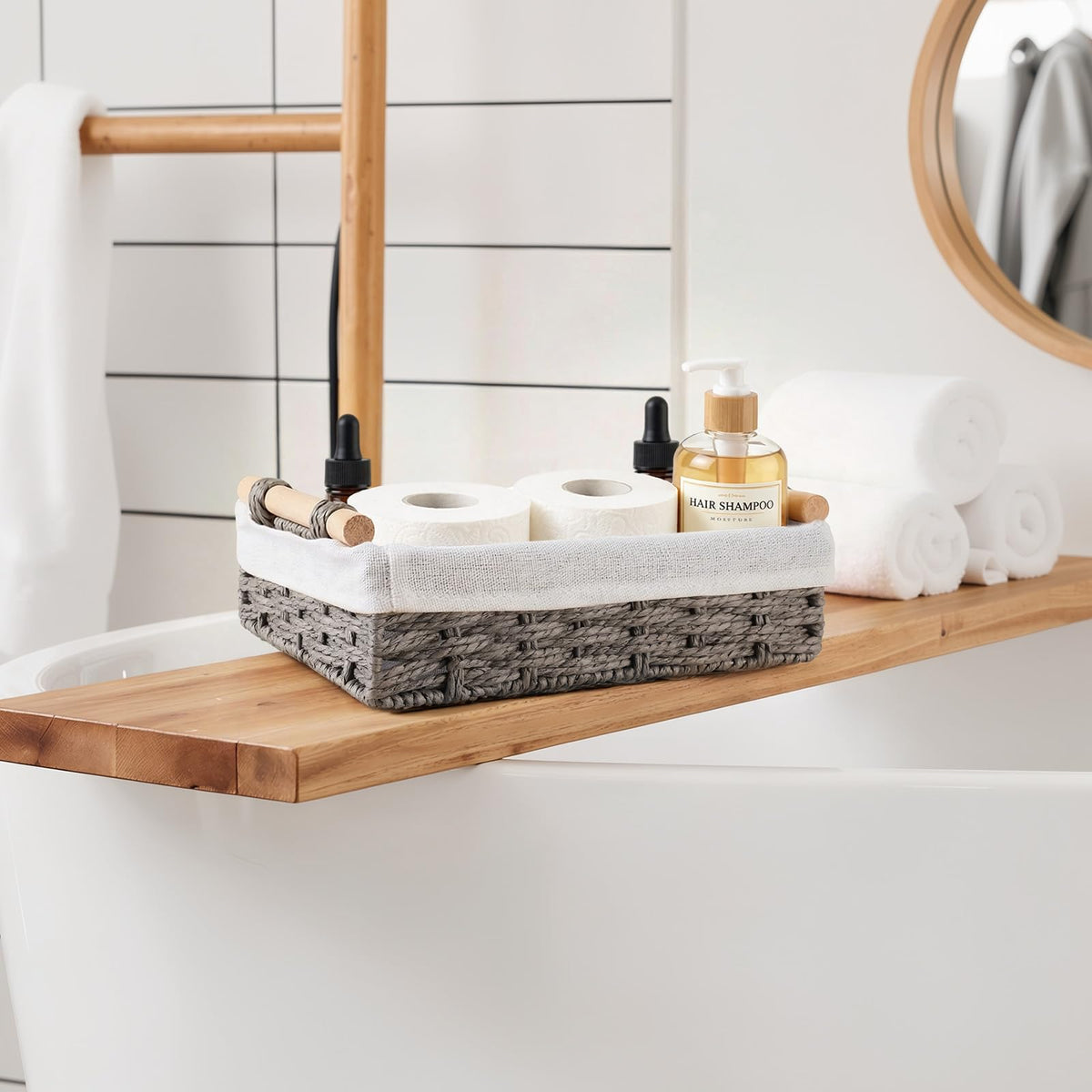 HomeHacks two-pack grey baskets in small and large sizes for compact spaces