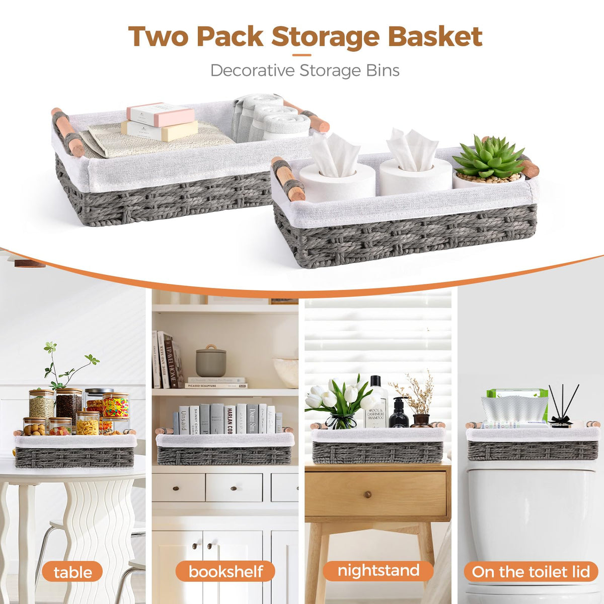 HomeHacks grey living room baskets used for magazines and remotes