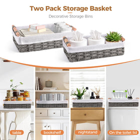 HomeHacks grey living room baskets used for magazines and remotes