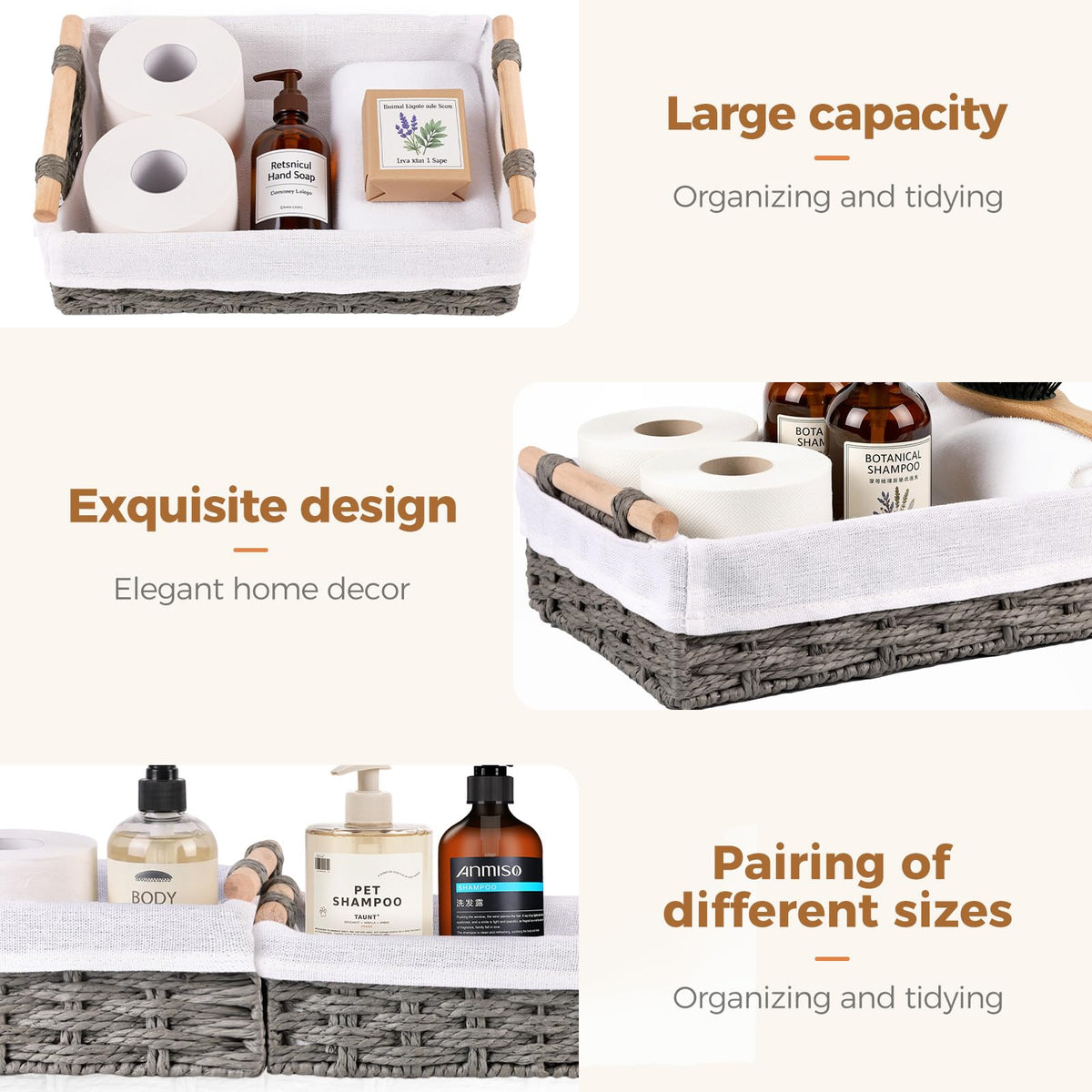 HomeHacks grey storage baskets on kitchen counter showing compact, accessible storage