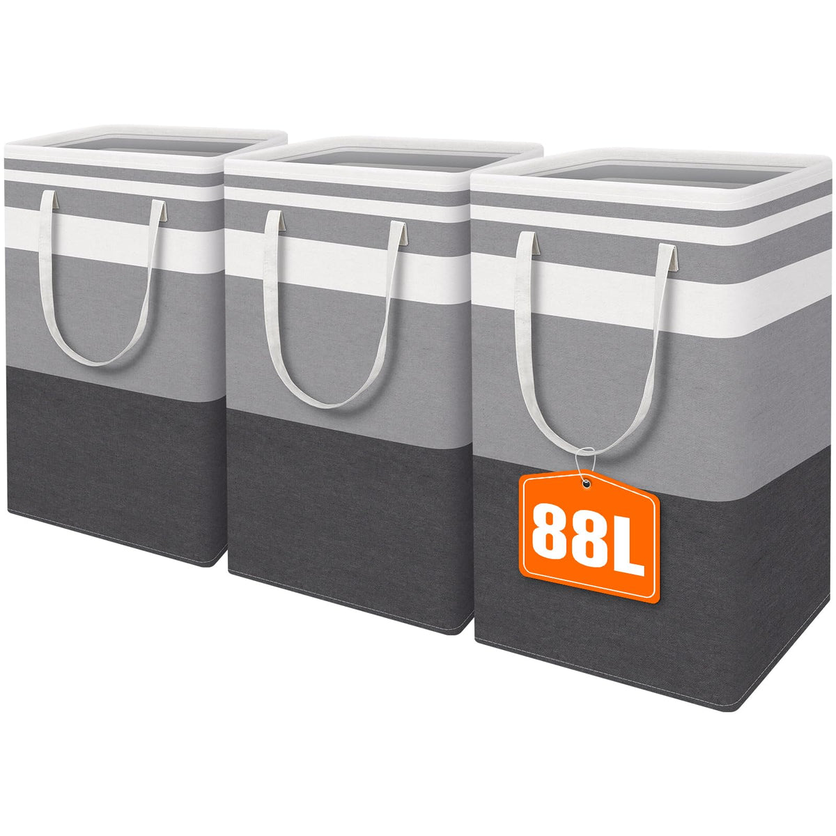 HomeHacks 3-Pack Large Laundry Basket top view shows sturdy freestanding frame for upright storage.